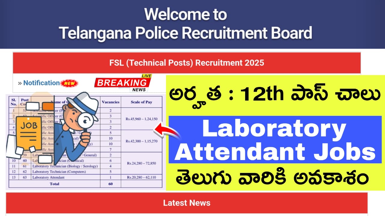 12th అర్హతతో తెలంగాణ ఫారెన్సీక్ సైన్స్ లాబరేటరీ లో కొత్త నోటిఫికేషన్ విడుదల | TSLPRB Notification 2025 Apply Now