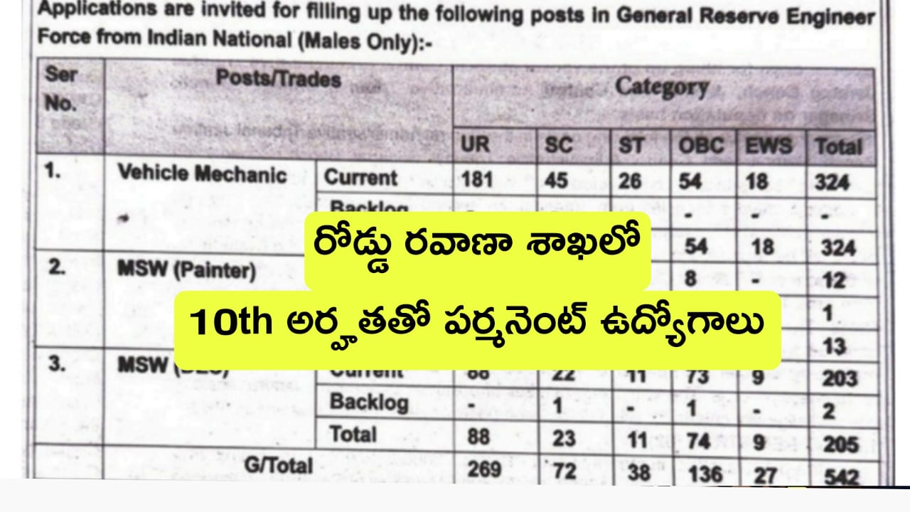 10th అర్హతతో రోడ్డు రవాణా శాఖలో పర్మనెంట్ ఉద్యోగాలు |  BRO Notification 2025 Apply Now