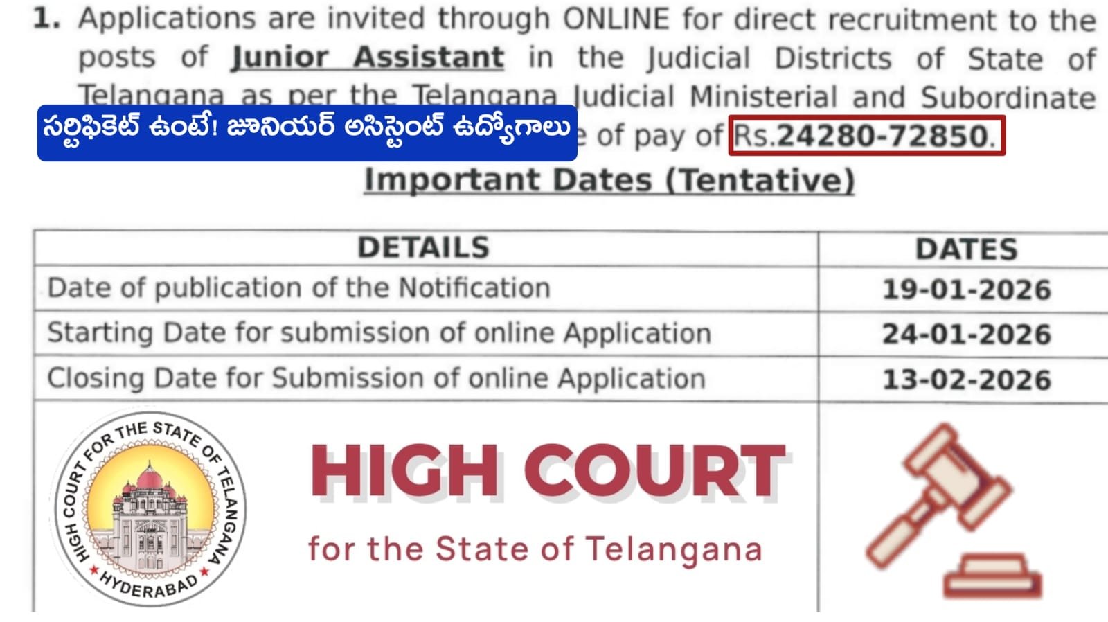 Govt Jobs : హైకోర్టులో కొత్తగా విడుదలైన ఉద్యోగాలు | TS Hight Court Notification 2026 In Telugu